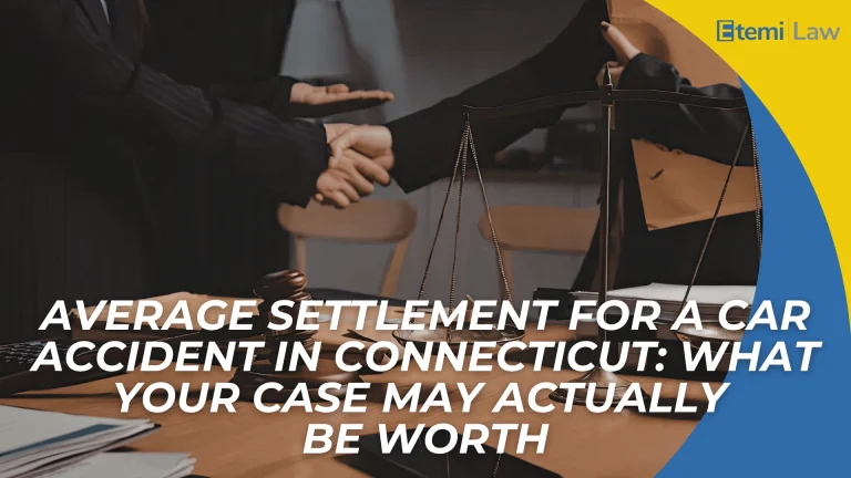 Lawyers shaking hands near scales and gavel introducing average settlement value for car accident claims