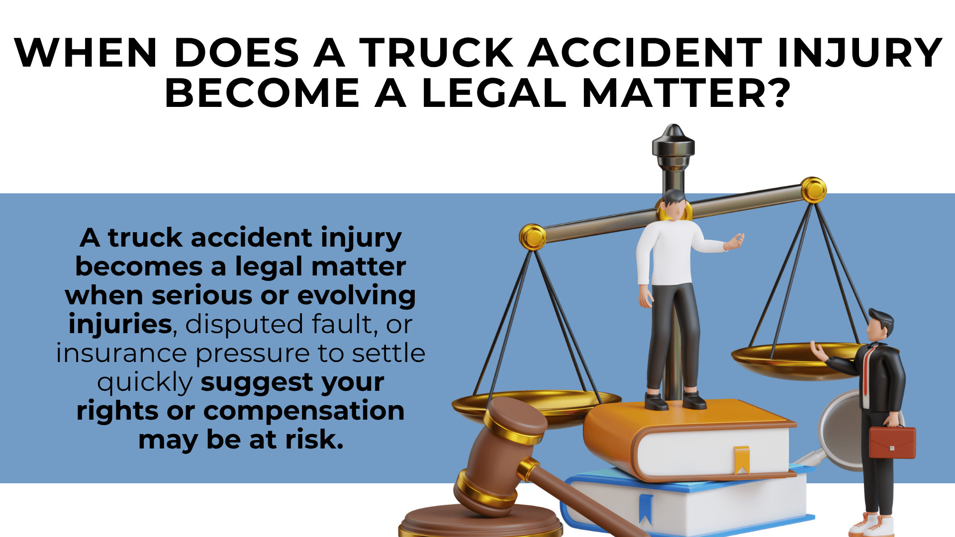 Scales, gavel, and figures showing serious injuries and disputes signal a legal claim may be needed